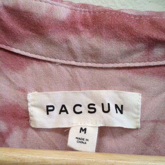 Pacsun red tie-dye rayon button down shirt size Medium - Picture 3 of 5